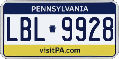 PA license plate LBL9928
