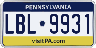 PA license plate LBL9931
