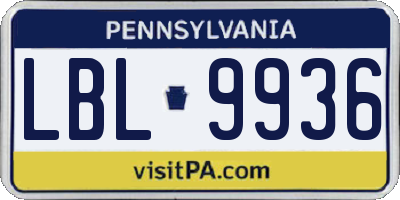 PA license plate LBL9936