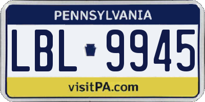 PA license plate LBL9945