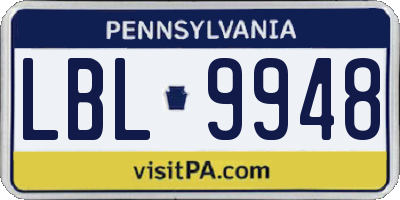 PA license plate LBL9948