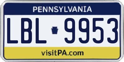 PA license plate LBL9953