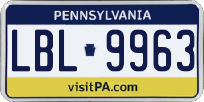 PA license plate LBL9963