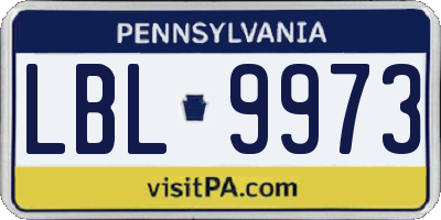 PA license plate LBL9973