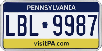 PA license plate LBL9987