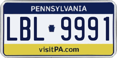 PA license plate LBL9991
