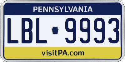 PA license plate LBL9993