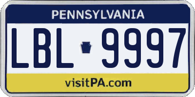 PA license plate LBL9997