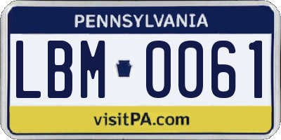 PA license plate LBM0061