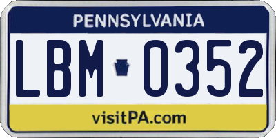 PA license plate LBM0352