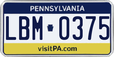 PA license plate LBM0375