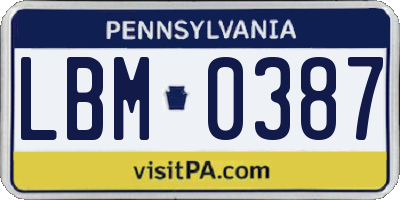 PA license plate LBM0387