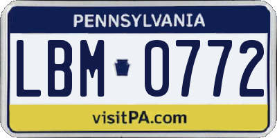 PA license plate LBM0772