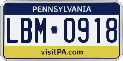 PA license plate LBM0918