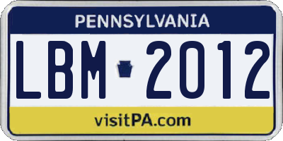 PA license plate LBM2012