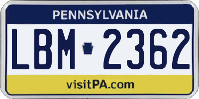 PA license plate LBM2362