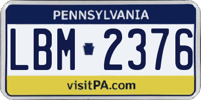 PA license plate LBM2376