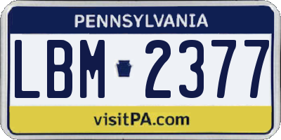 PA license plate LBM2377