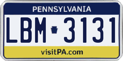 PA license plate LBM3131