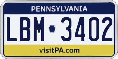 PA license plate LBM3402