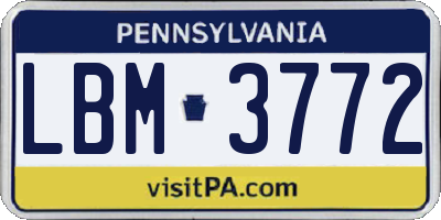 PA license plate LBM3772