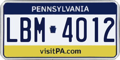PA license plate LBM4012