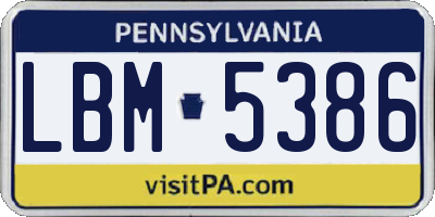 PA license plate LBM5386