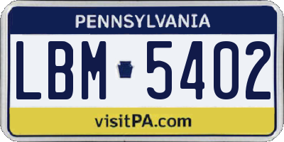 PA license plate LBM5402