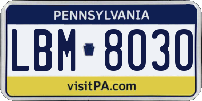 PA license plate LBM8030