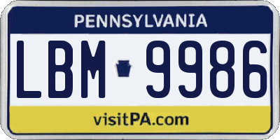 PA license plate LBM9986