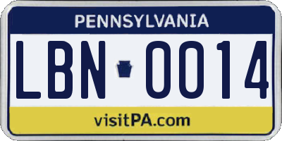 PA license plate LBN0014