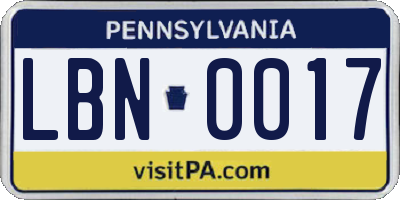 PA license plate LBN0017