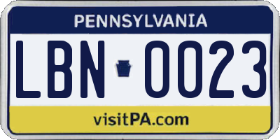 PA license plate LBN0023