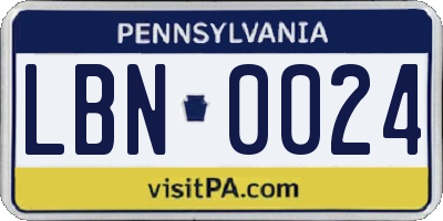 PA license plate LBN0024