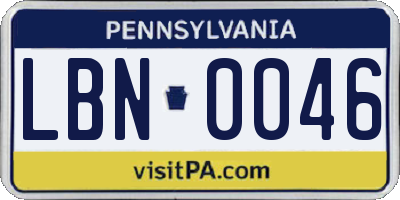 PA license plate LBN0046