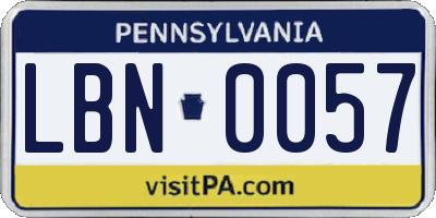 PA license plate LBN0057