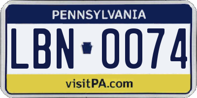 PA license plate LBN0074
