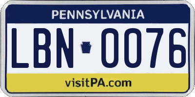 PA license plate LBN0076