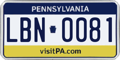 PA license plate LBN0081