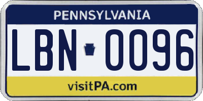 PA license plate LBN0096