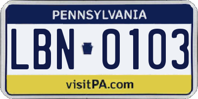 PA license plate LBN0103