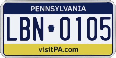 PA license plate LBN0105