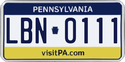 PA license plate LBN0111
