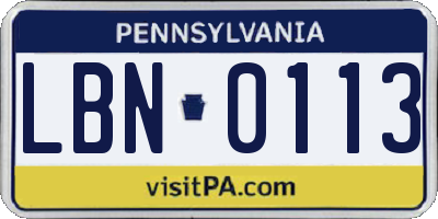 PA license plate LBN0113