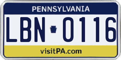 PA license plate LBN0116