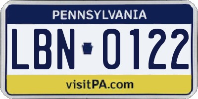 PA license plate LBN0122