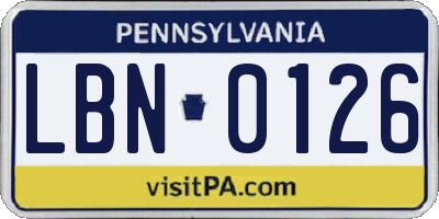 PA license plate LBN0126