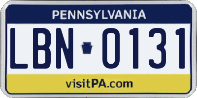 PA license plate LBN0131