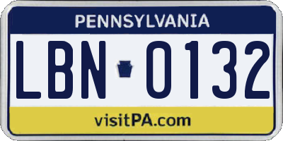 PA license plate LBN0132