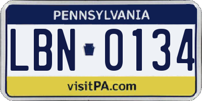 PA license plate LBN0134